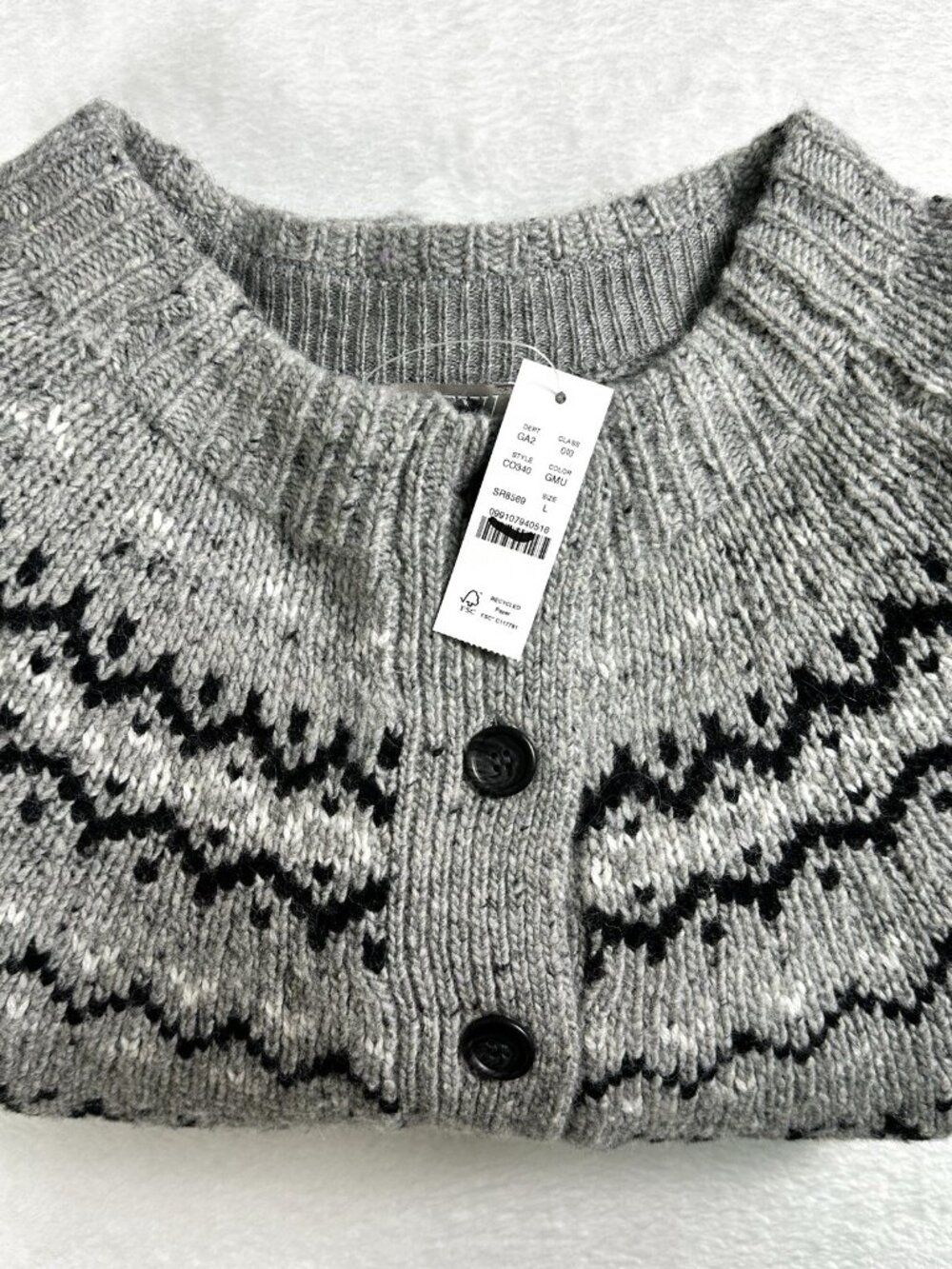 J.Crew Women Fair Isle Cardigan In Wool Alpaca Blend Gray Large Cabin Core NWT - Picture 14 of 16